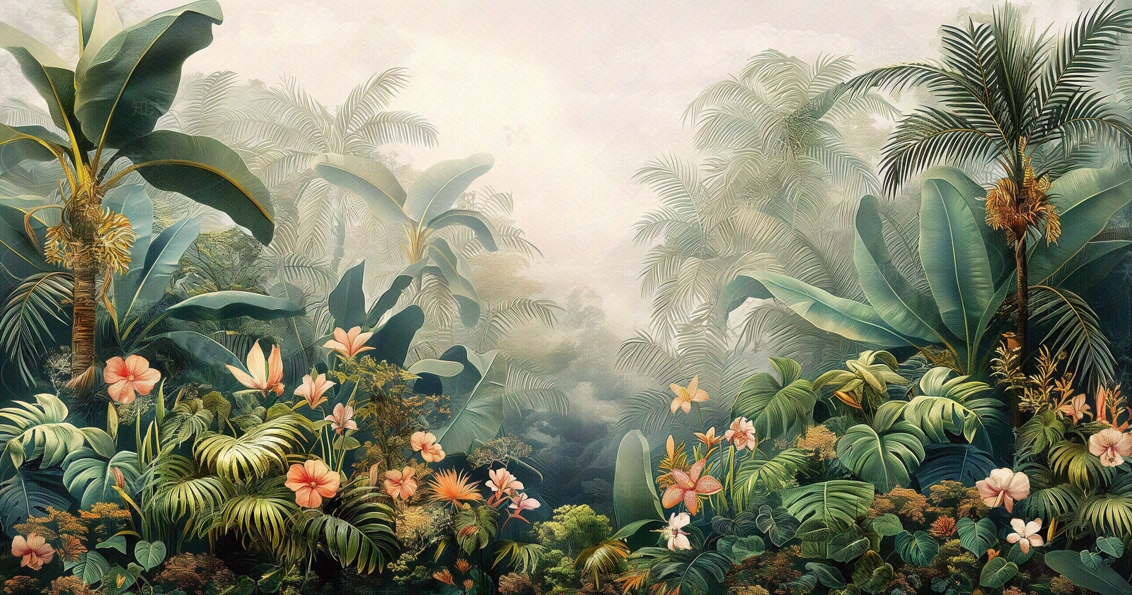 热带雨林文艺植物壁画贴图下载【ID:1158885347】