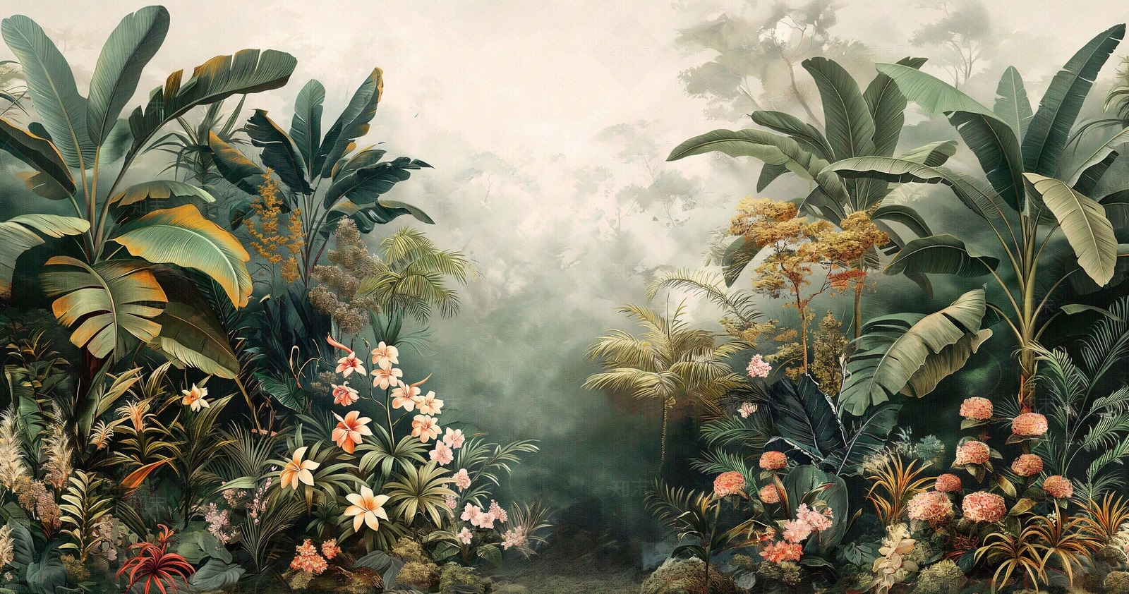 热带雨林文艺植物壁画贴图下载【ID:1158885404】