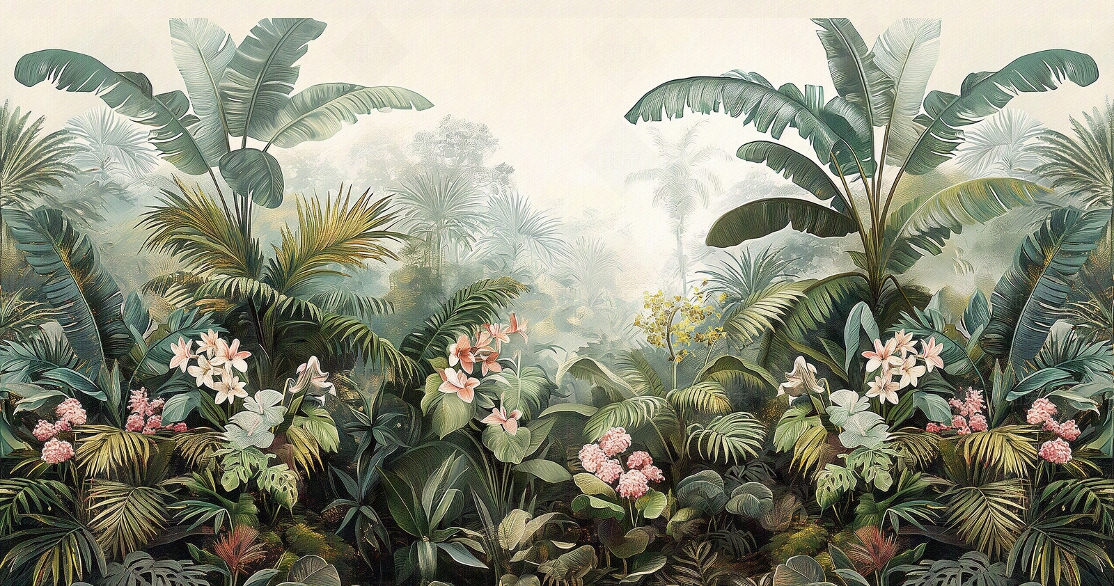 热带雨林文艺植物壁画贴图下载【ID:1158886281】