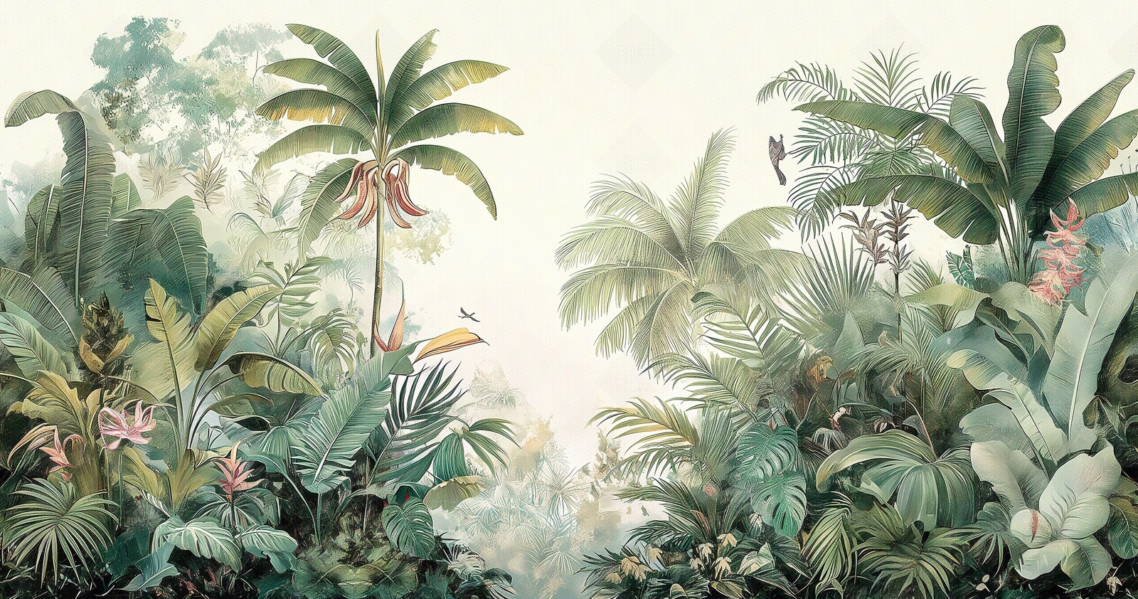 热带雨林文艺植物壁画贴图下载【ID:1158886463】