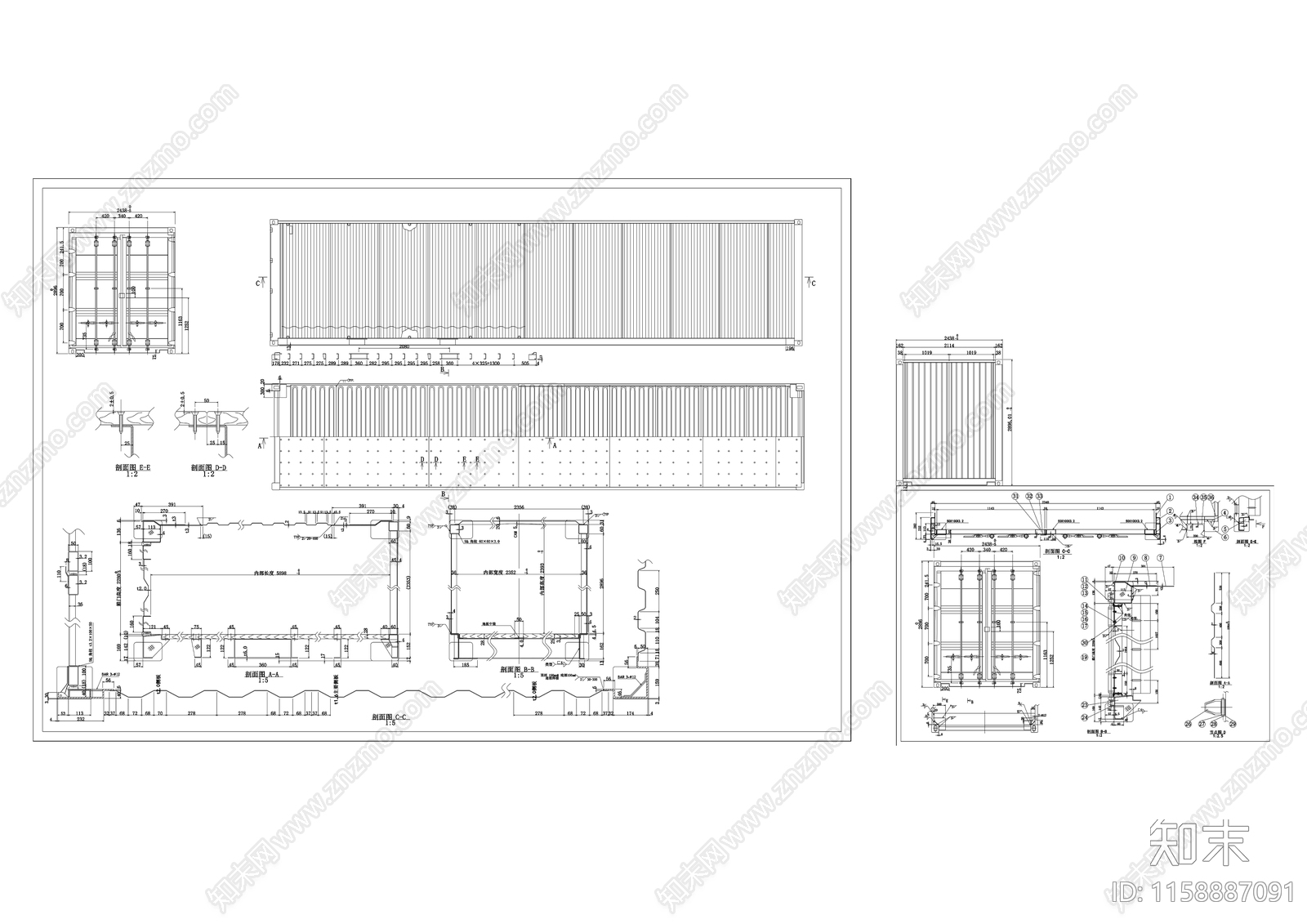 12m集装箱构造详图cad施工图下载【ID:1158887091】