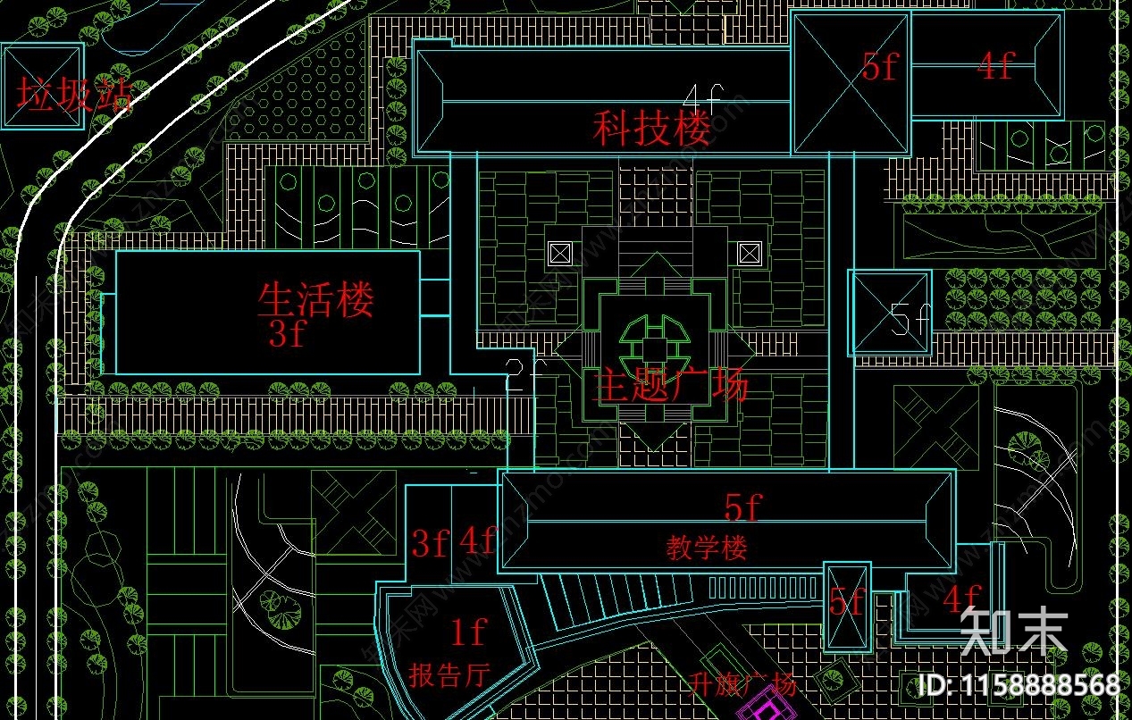 某学校平面规划图纸园林鸟瞰图平面规划图纸施工图下载【ID:1158888568】