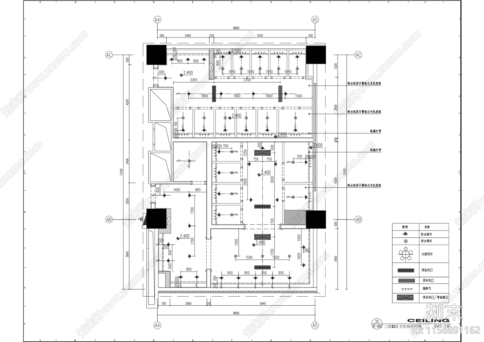 现代风格公共卫生间洗手间室内精装修cad施工图下载【ID:1158891162】