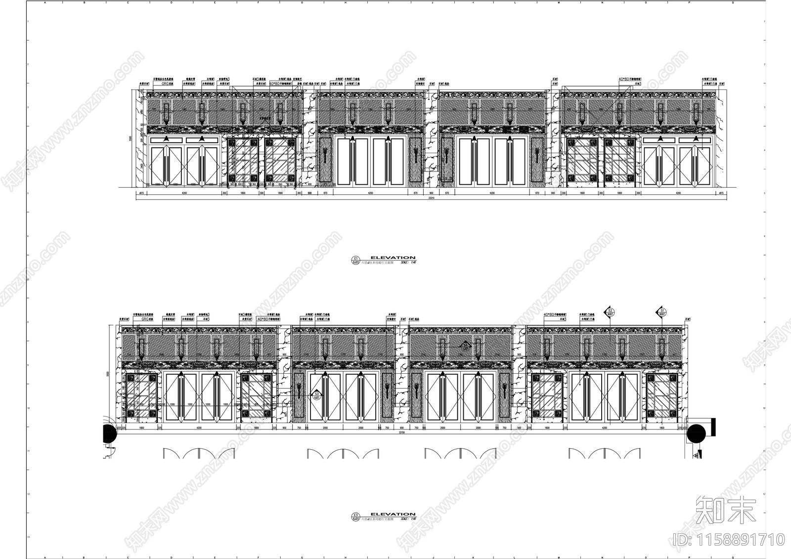 现代多功能厅报告厅室内精装修cad施工图下载【ID:1158891710】