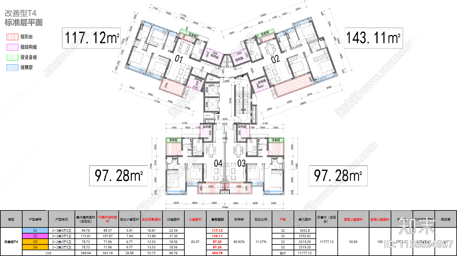 改善型T4高层住宅户型施工图下载【ID:1158894997】