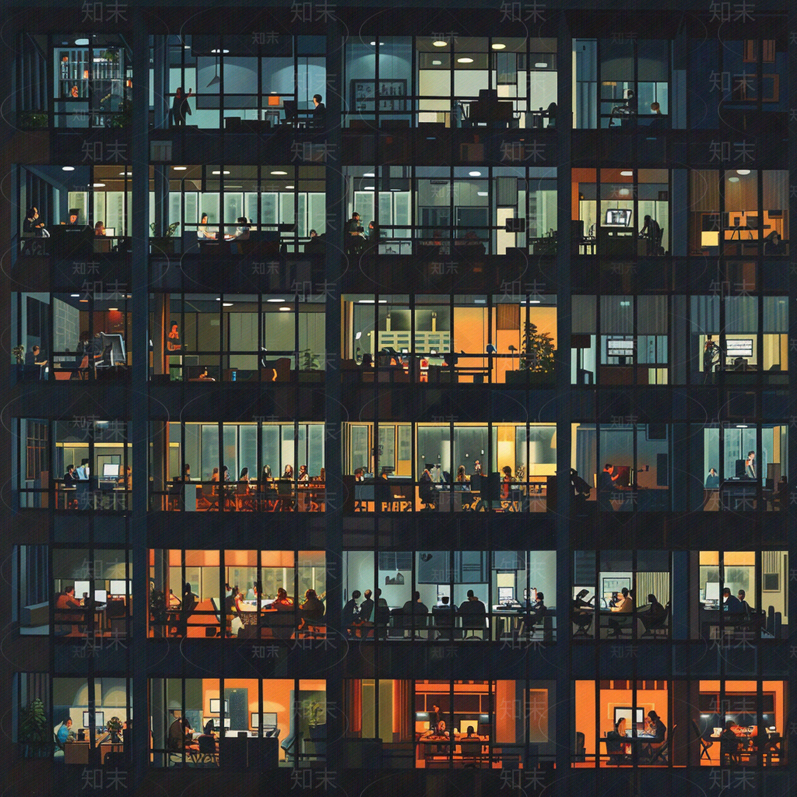 插画竞赛学院风夜晚建筑立面窗户贴图下载【ID:1158895219】