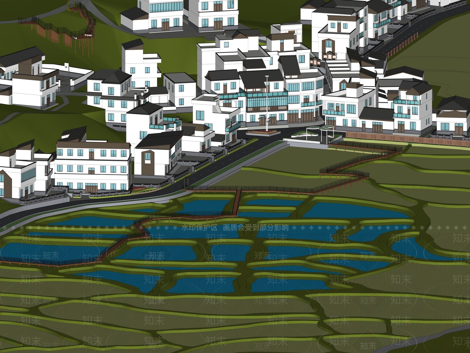 新中式乡村村庄群落改造SU模型下载【ID:1158899216】