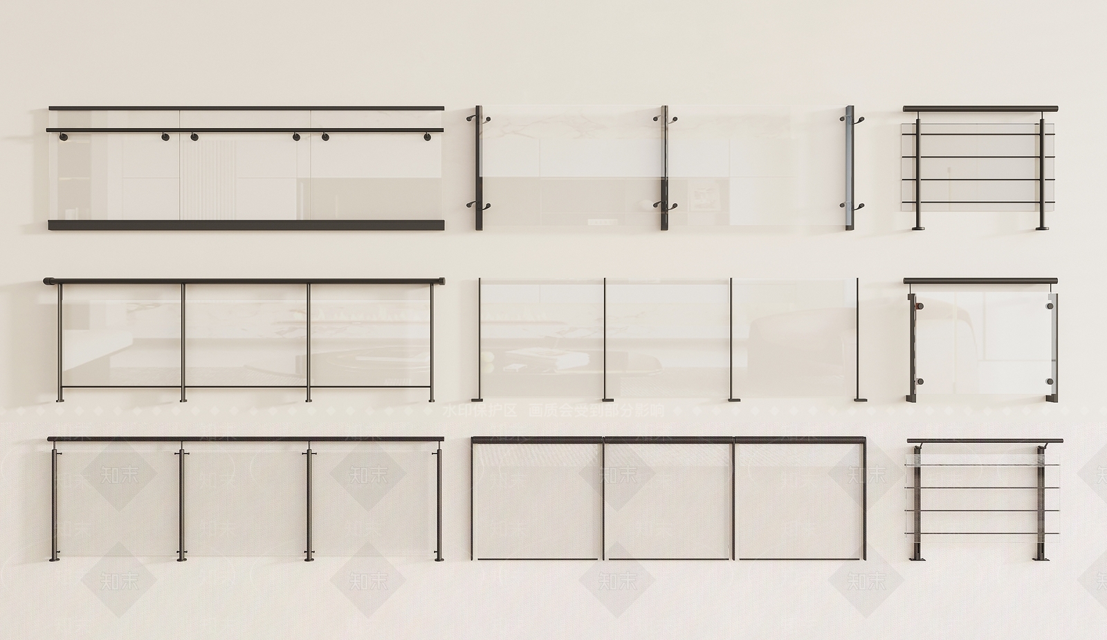 现代玻璃栏杆3D模型下载【ID:1158899041】