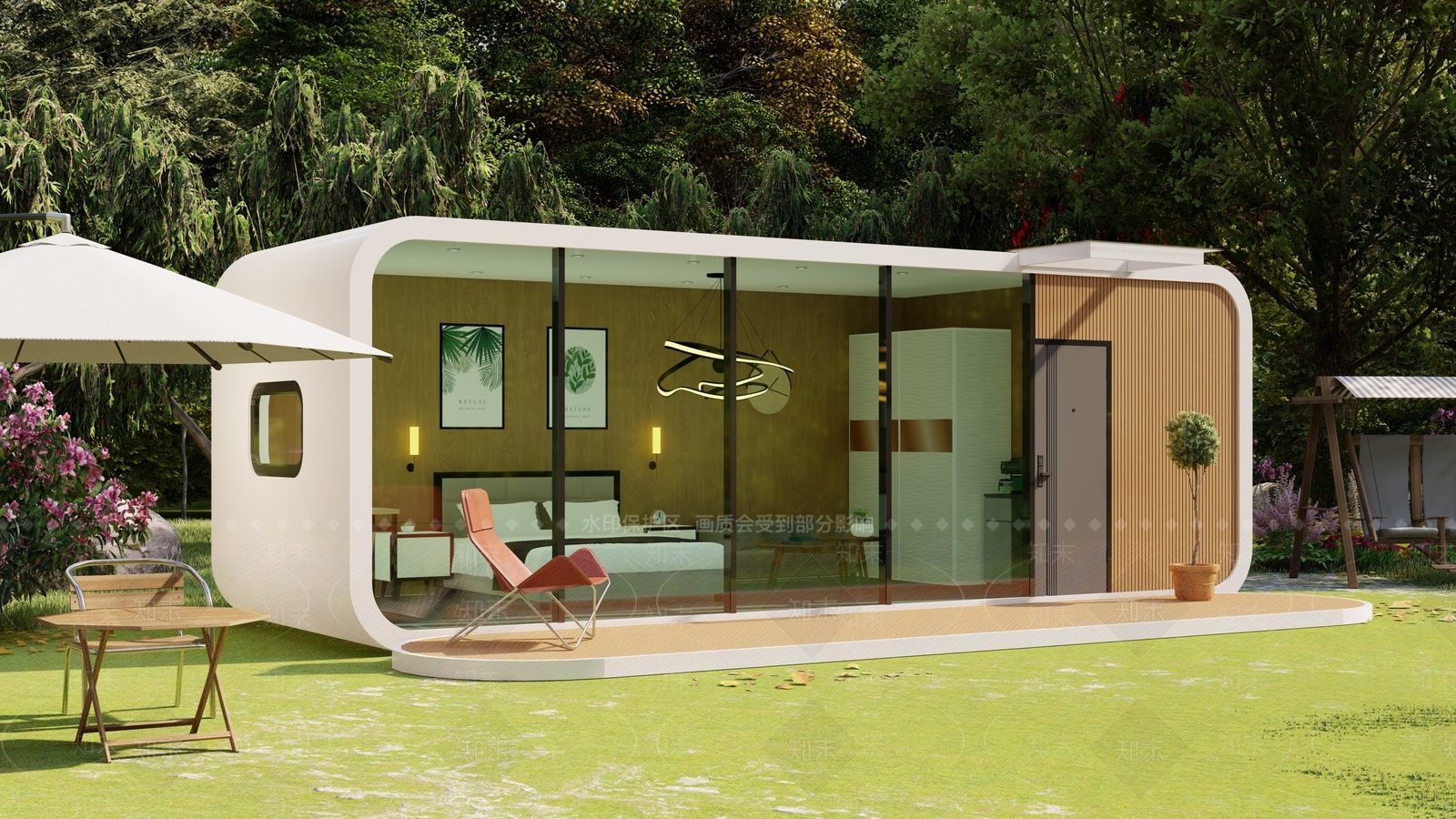 现代苹果舱民宿建筑SU模型下载【ID:1158901507】