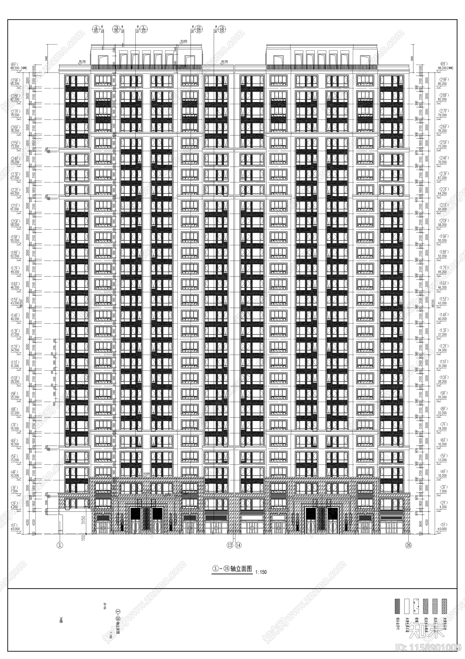 某小区住宅楼建筑图cad施工图下载【ID:1158901009】