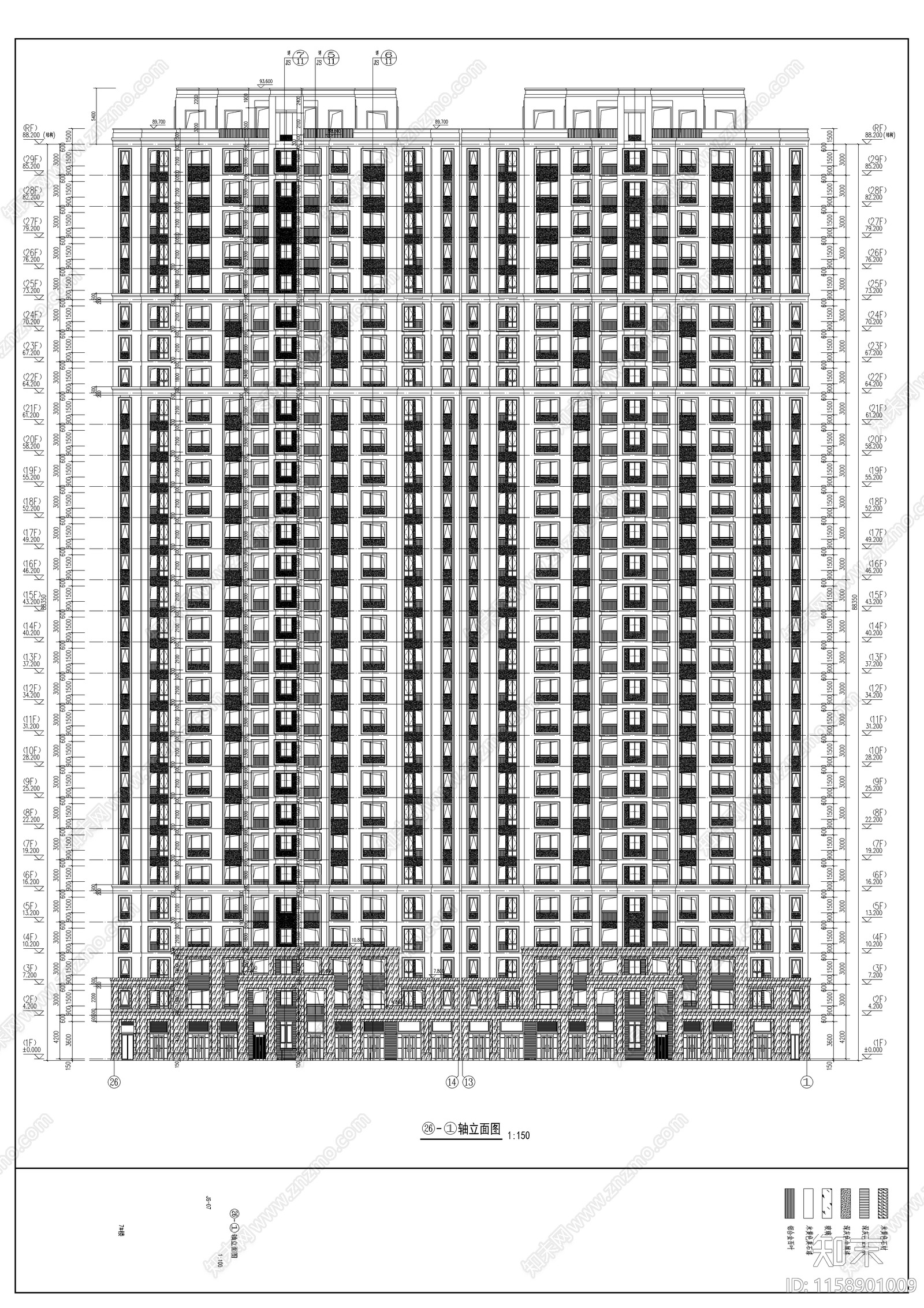 某小区住宅楼建筑图cad施工图下载【ID:1158901009】