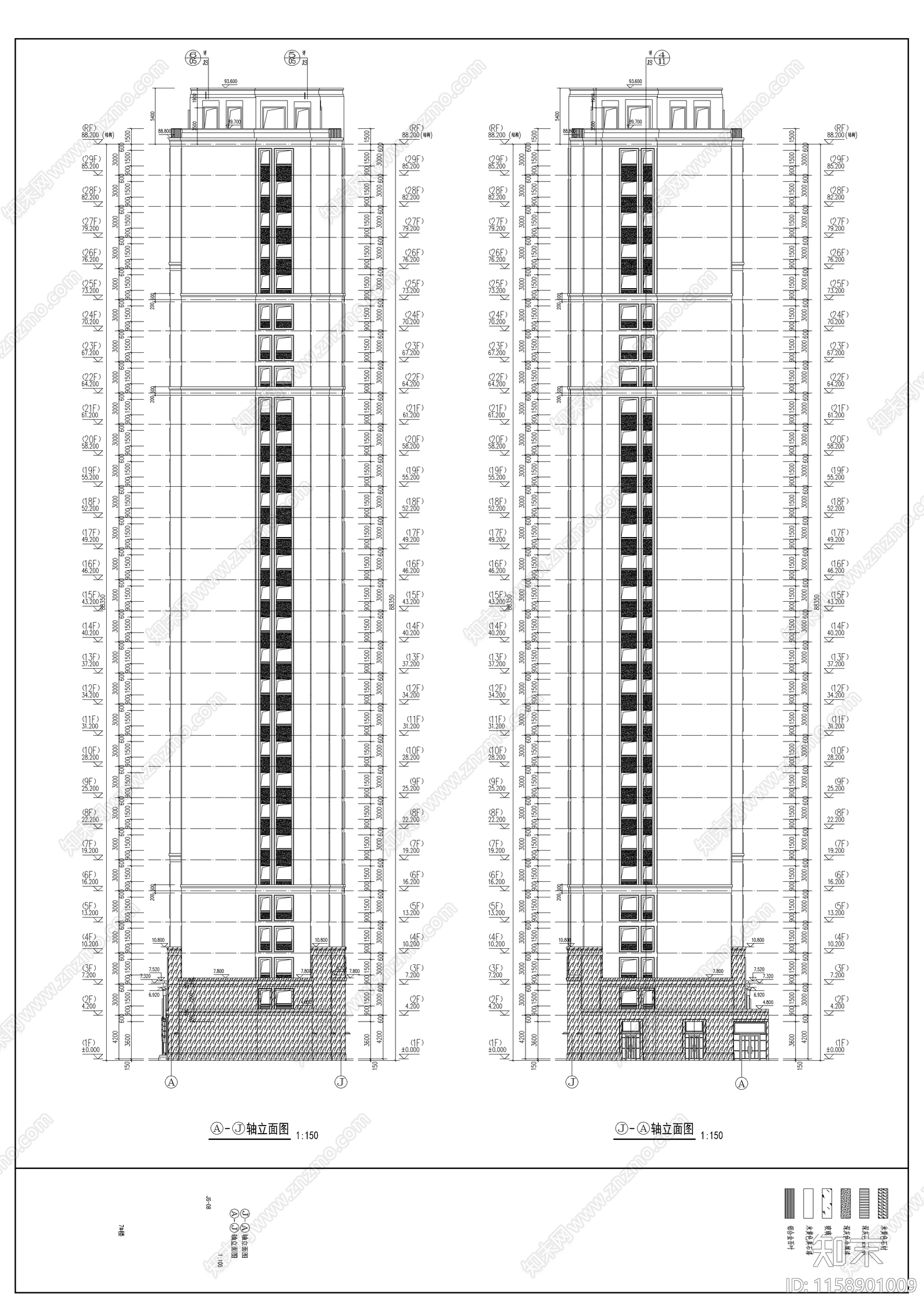 某小区住宅楼建筑图cad施工图下载【ID:1158901009】