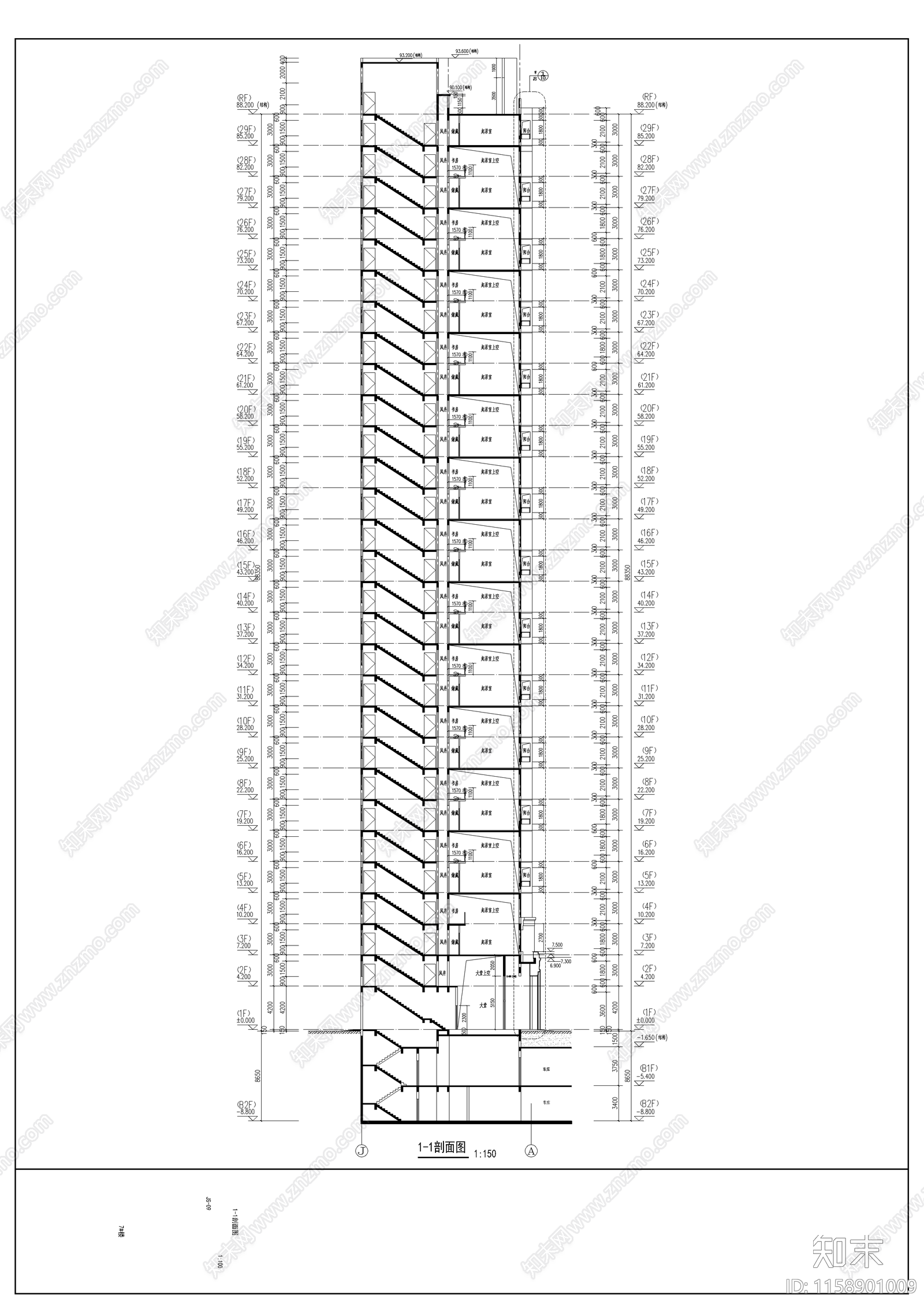 某小区住宅楼建筑图cad施工图下载【ID:1158901009】