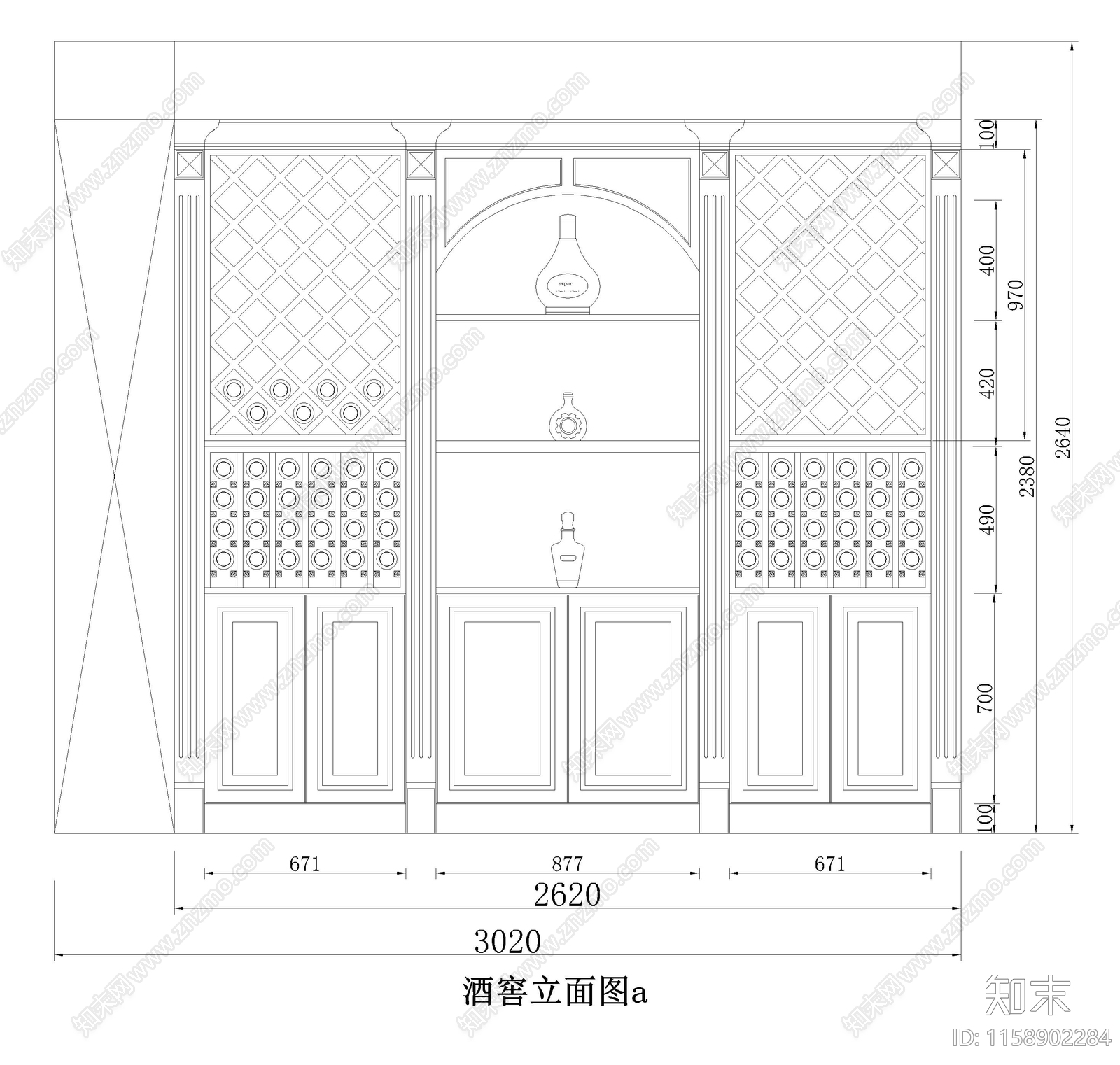 酒窖酒柜cad施工图下载【ID:1158902284】