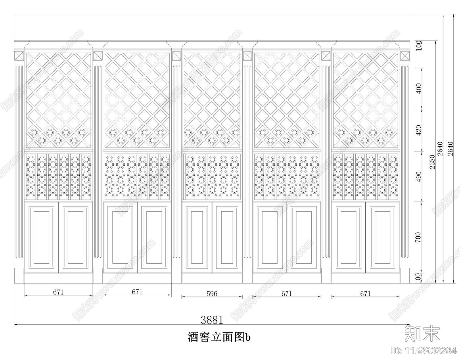 酒窖酒柜cad施工图下载【ID:1158902284】