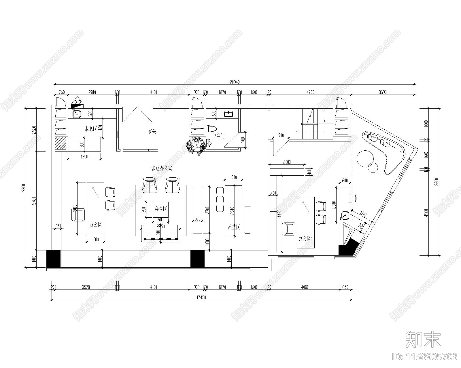 现代办公室cad施工图下载【ID:1158905703】