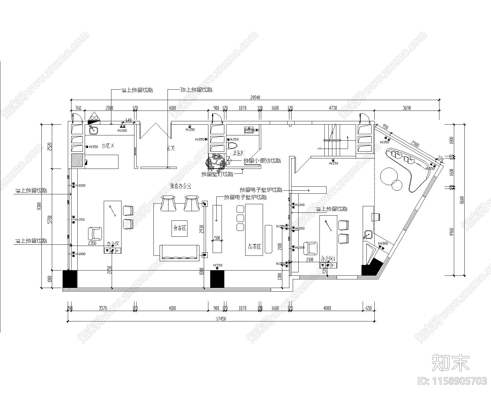 现代办公室cad施工图下载【ID:1158905703】