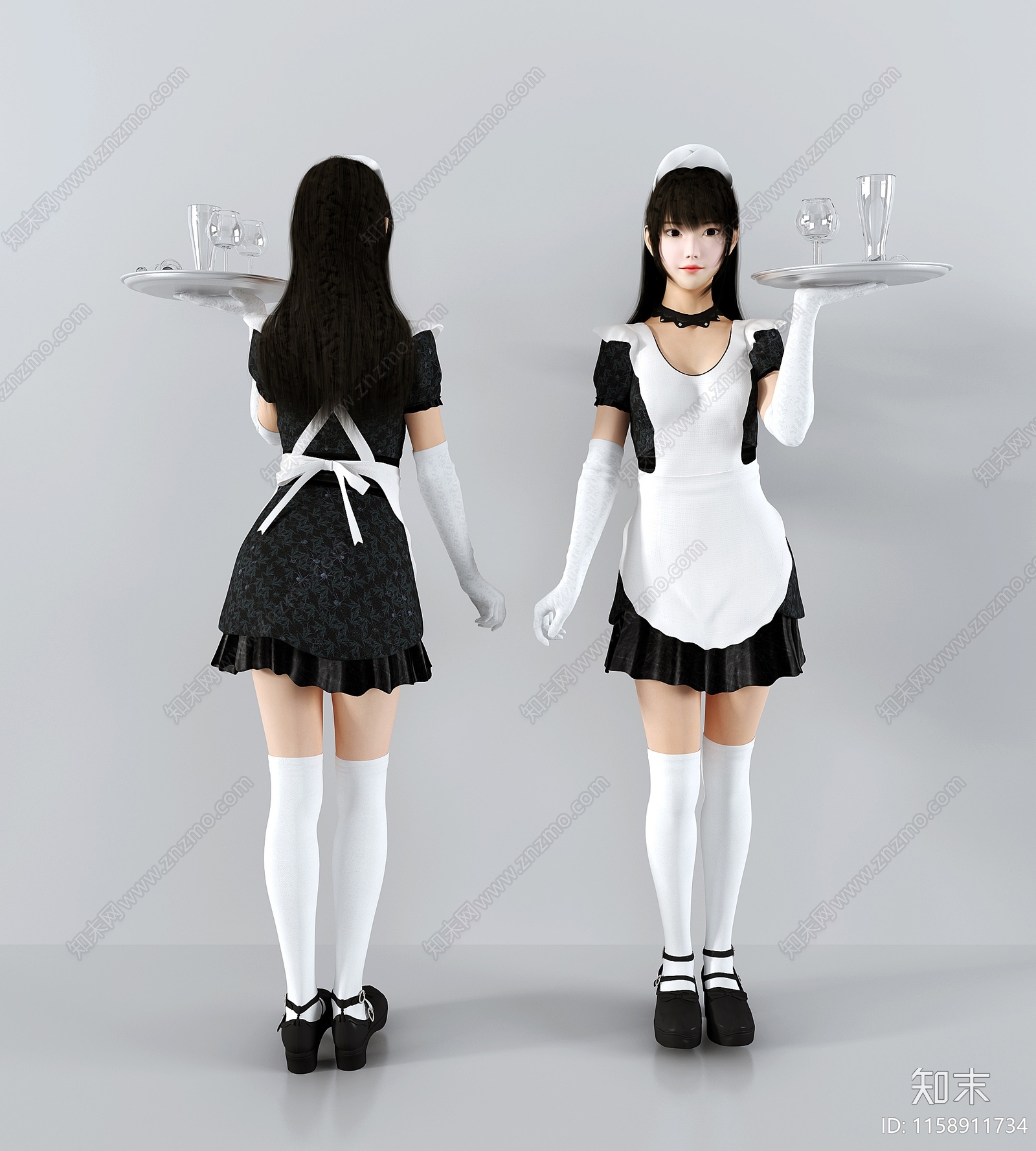 现代女仆服务员人物3D模型下载【ID:1158911734】