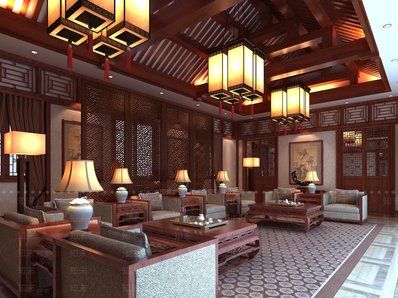 中式接待室3D模型下载【ID:1158908430】