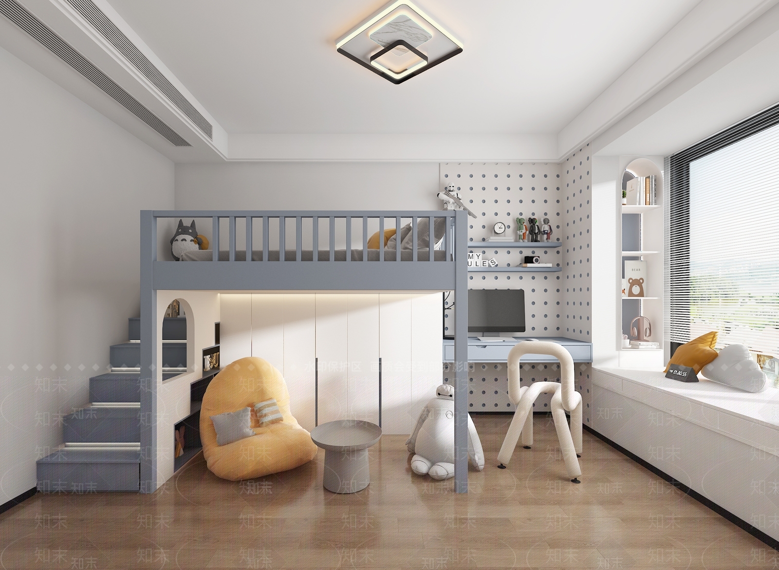 现代儿童房上下铺3D模型下载【ID:1158910410】