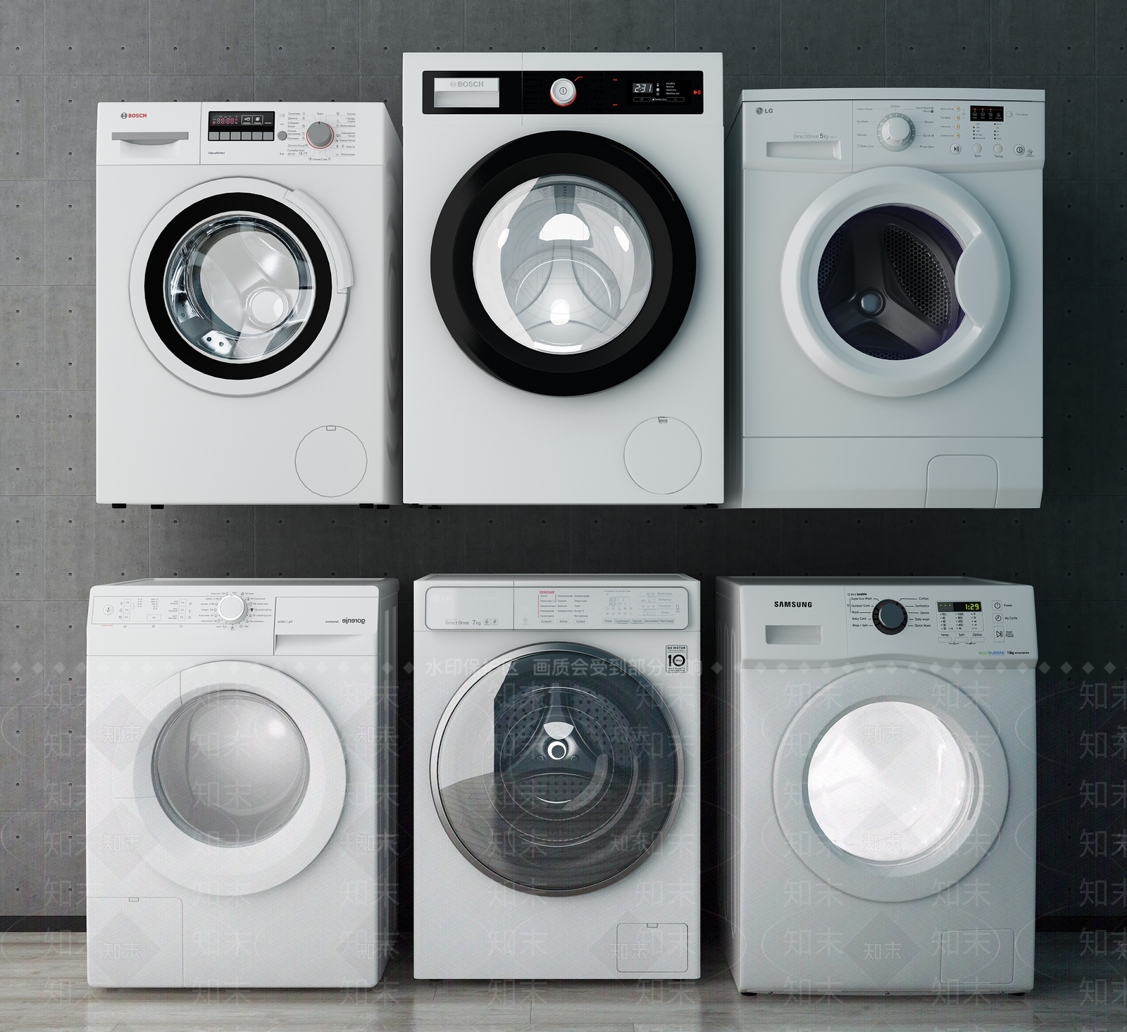 现代滚筒式洗衣机3D模型下载【ID:1158910553】