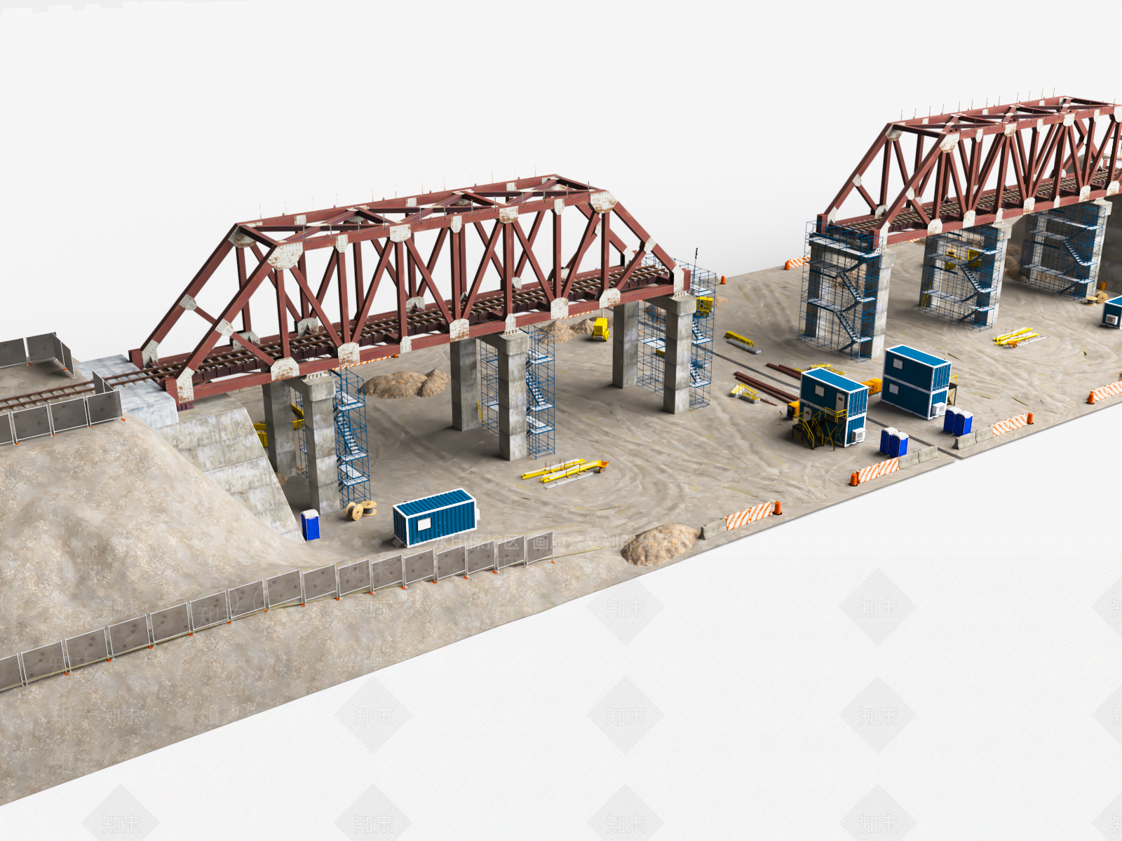 铁路桥施工工地3D模型下载【ID:1158915214】