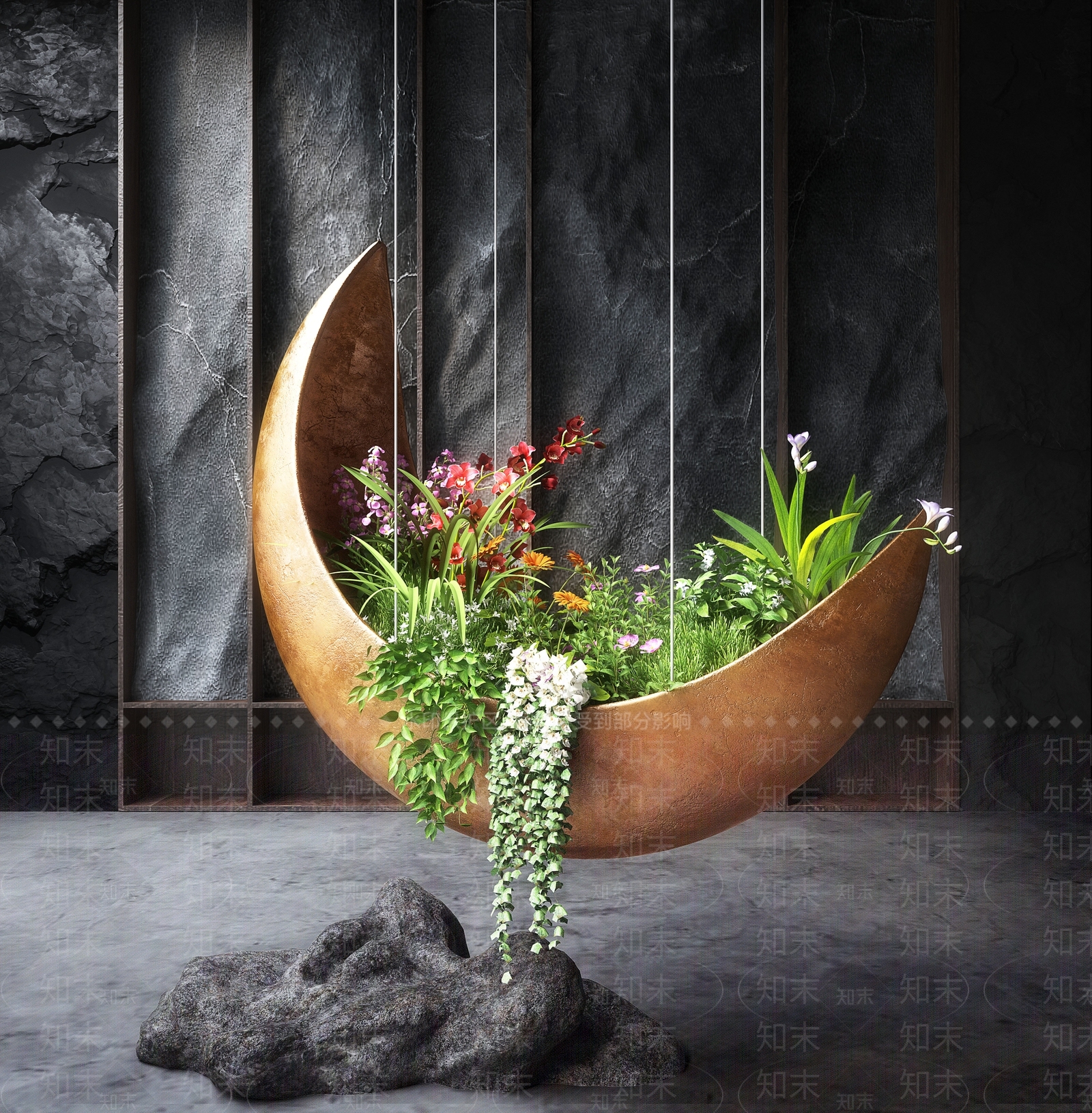 现代室内苔藓植物装置艺术3D模型下载【ID:1158925512】