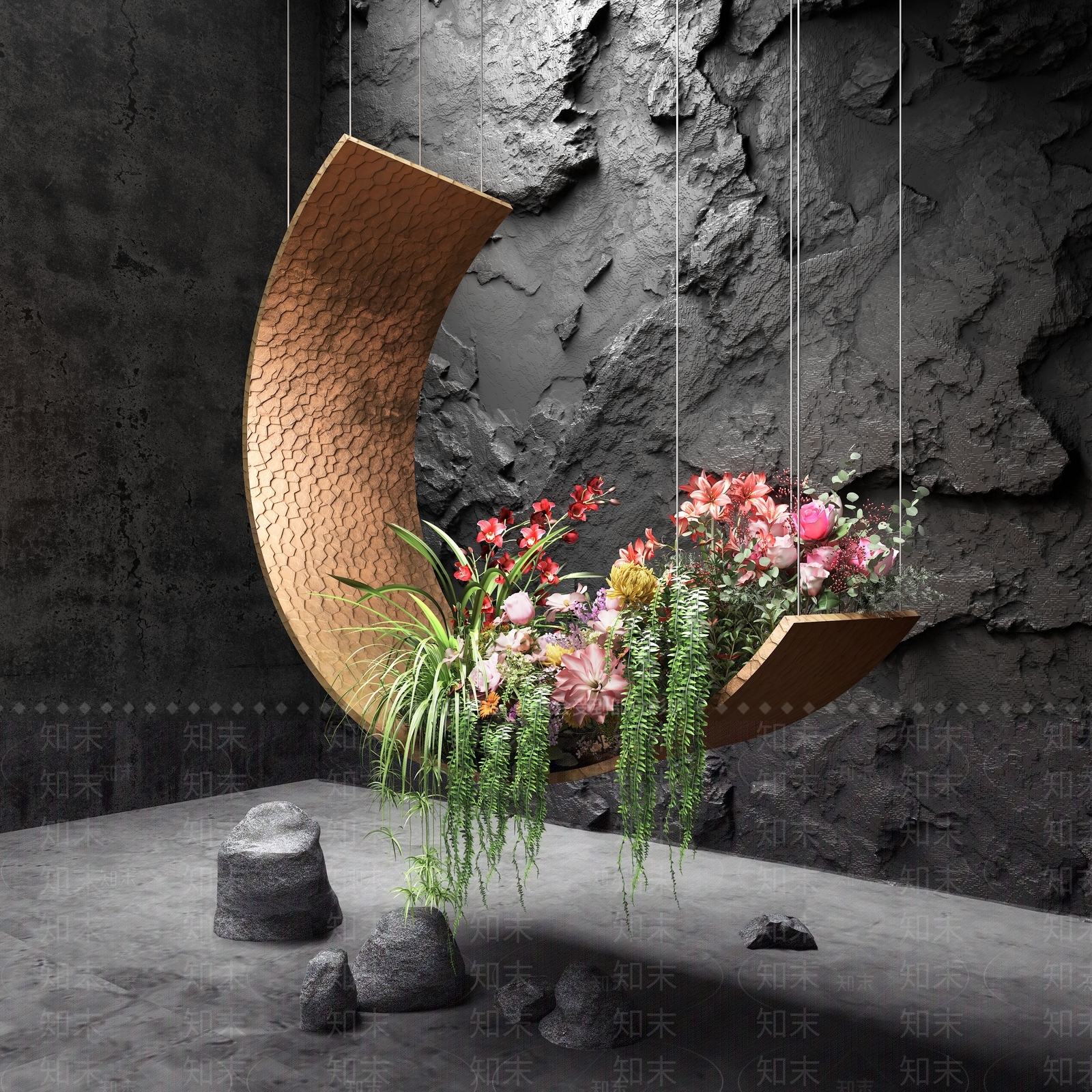 现代室内苔藓植物装置艺术3D模型下载【ID:1158925576】