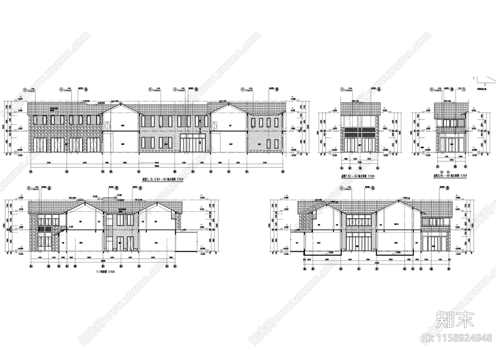 两层度假小镇建cad施工图下载【ID:1158924948】