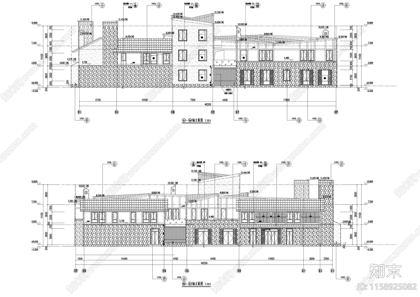 两层休闲民宿建cad施工图下载【ID:1158925082】