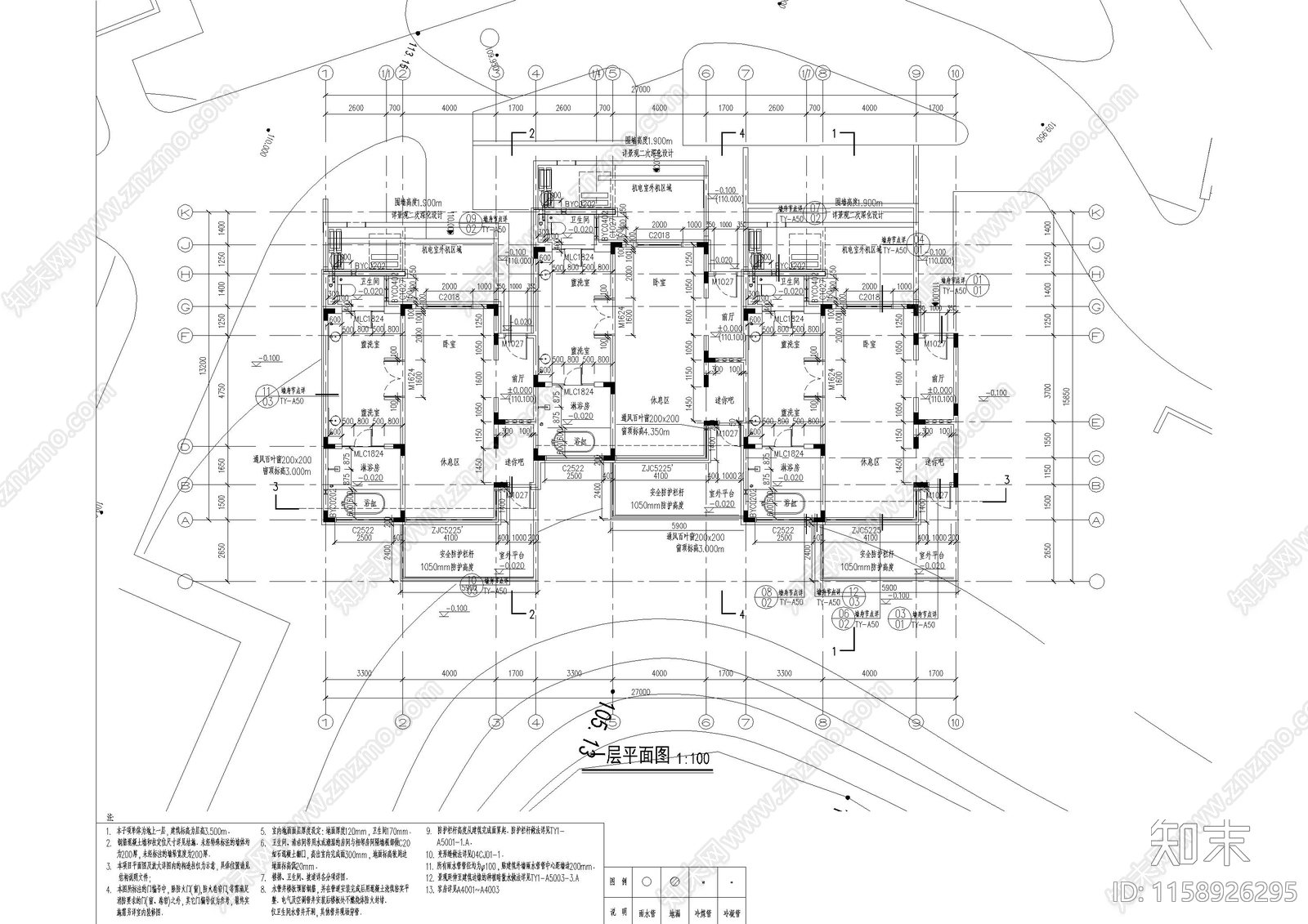 民宿酒店单层建cad施工图下载【ID:1158926295】