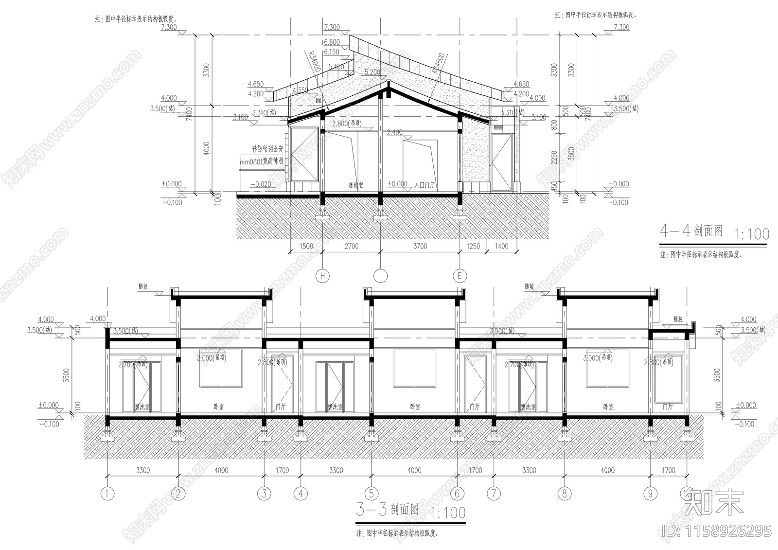 民宿酒店单层建cad施工图下载【ID:1158926295】