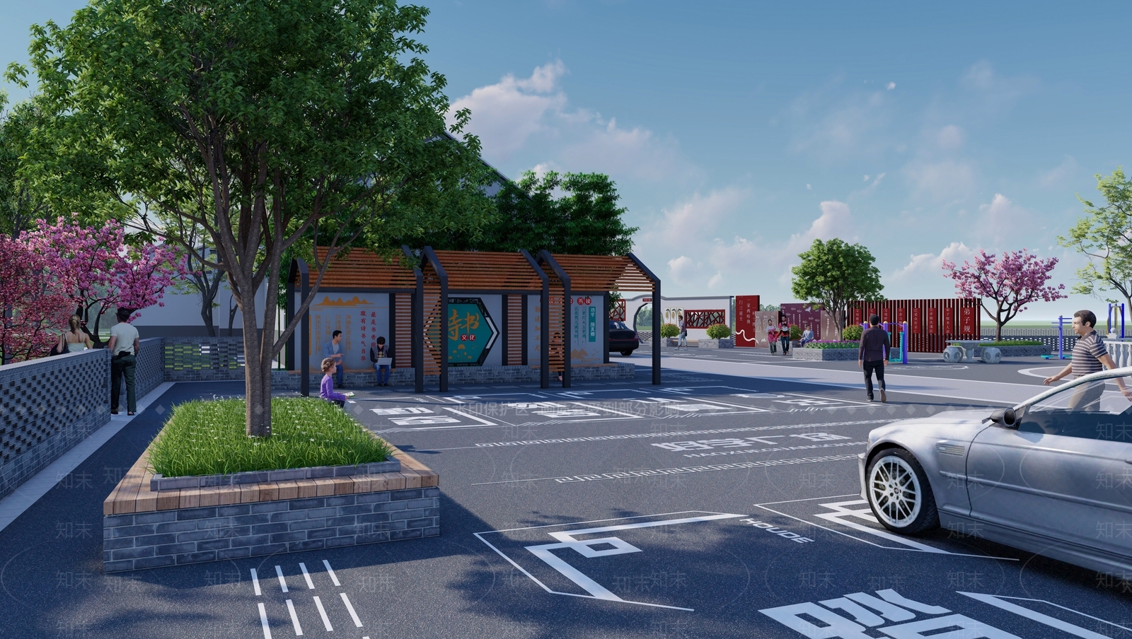 新中式新农村文化广场SU模型下载【ID:1158926697】