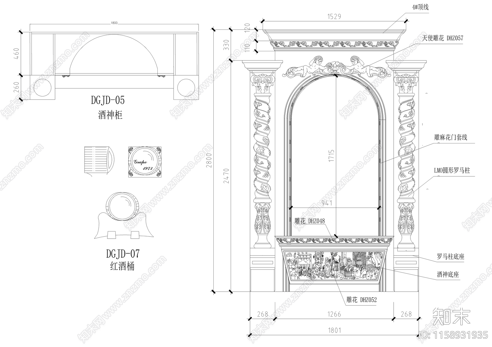 酒柜展示柜设计cad施工图下载【ID:1158931935】