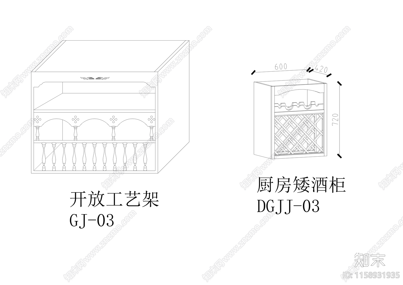 酒柜展示柜设计cad施工图下载【ID:1158931935】