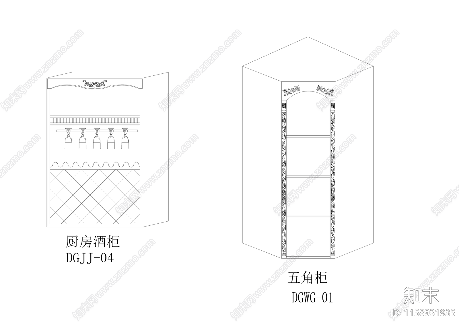 酒柜展示柜设计cad施工图下载【ID:1158931935】