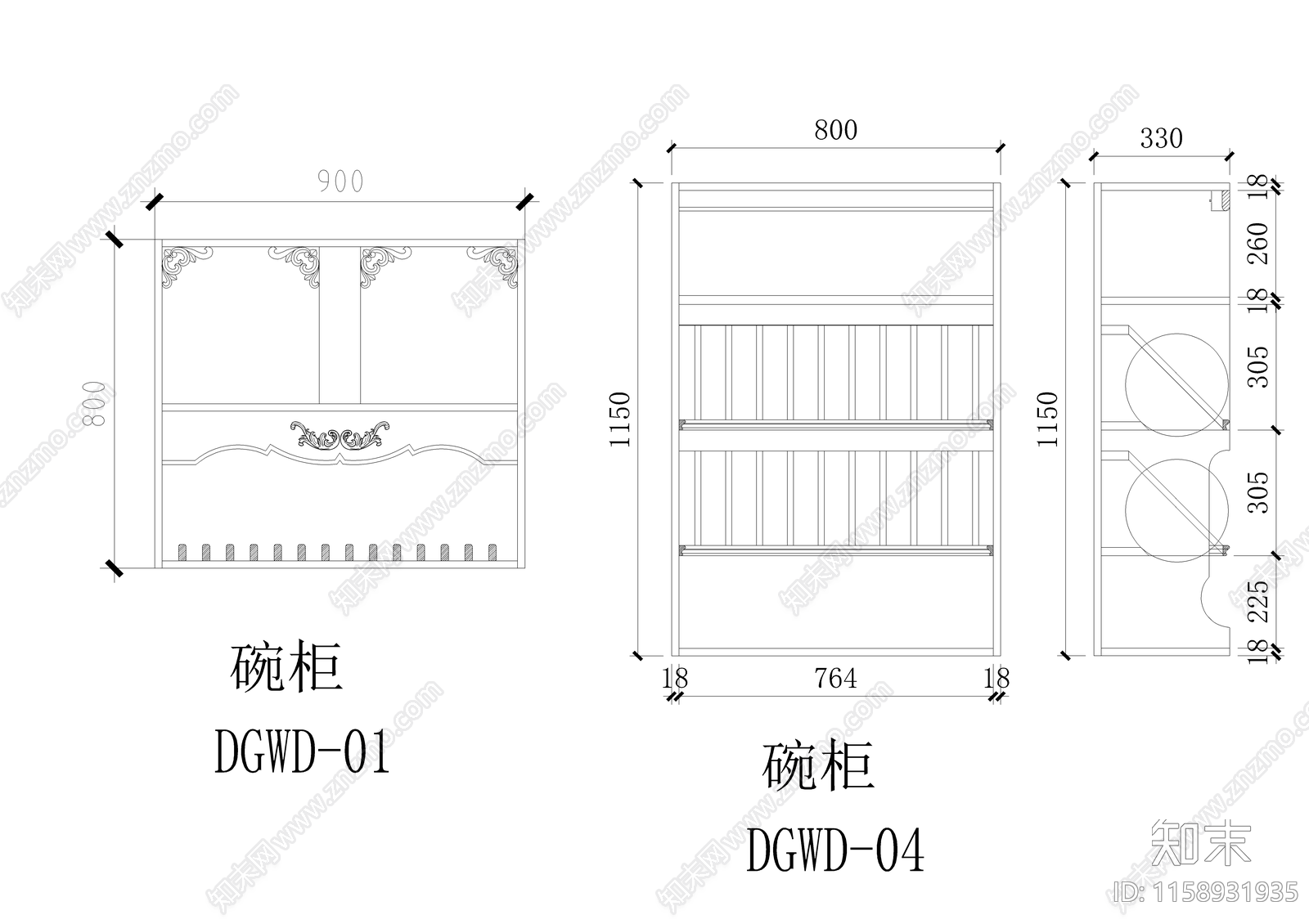 酒柜展示柜设计cad施工图下载【ID:1158931935】