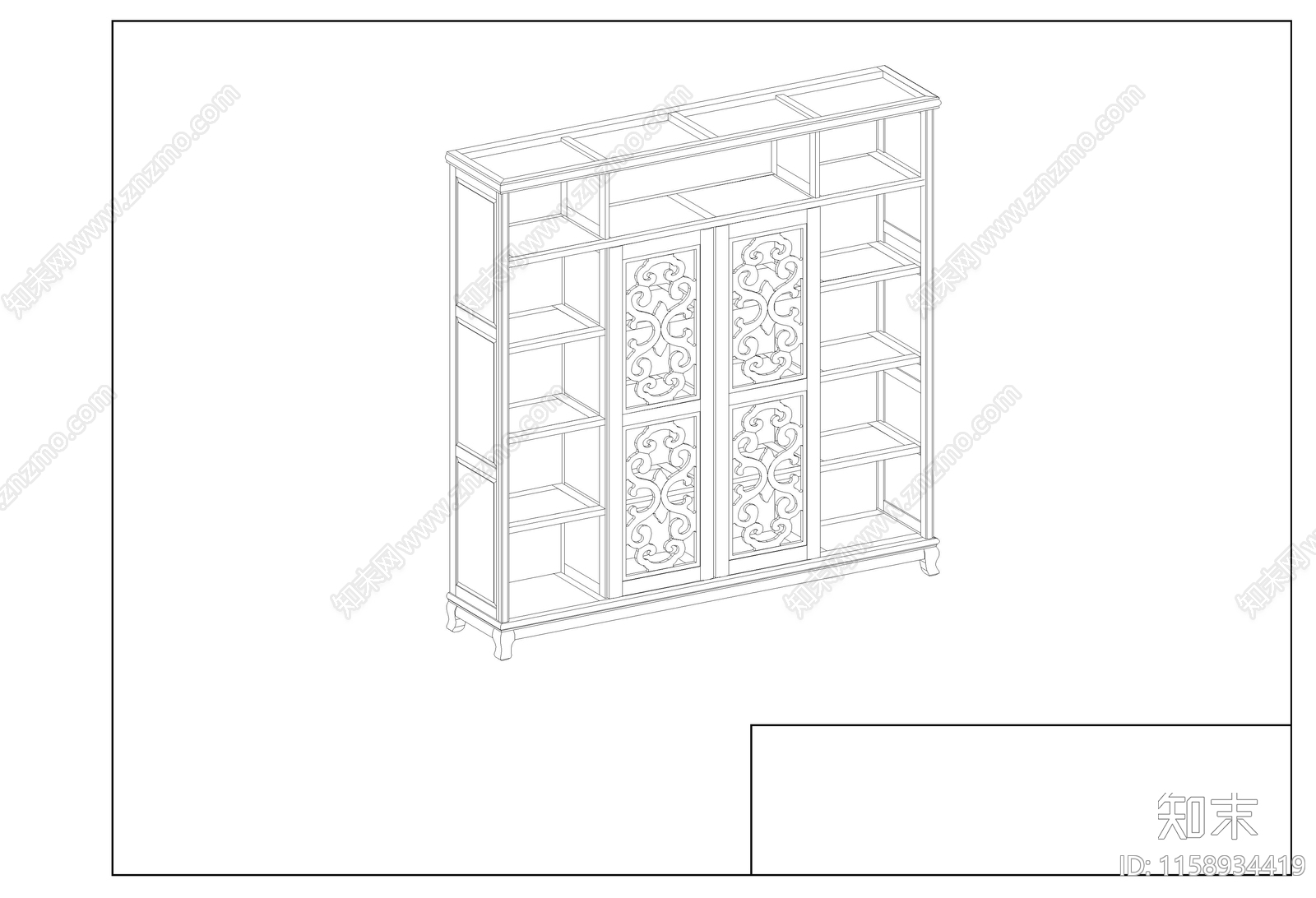 书柜全套图cad施工图下载【ID:1158934419】