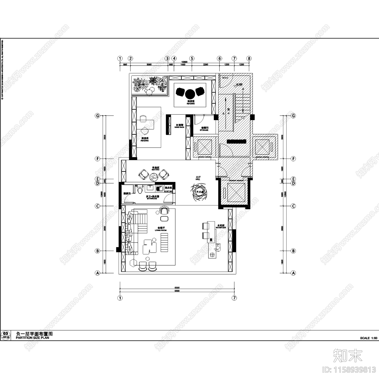 现代轻奢成都龙湖启元街叠拼五层别墅室内家装cad施工图下载【ID:1158939813】