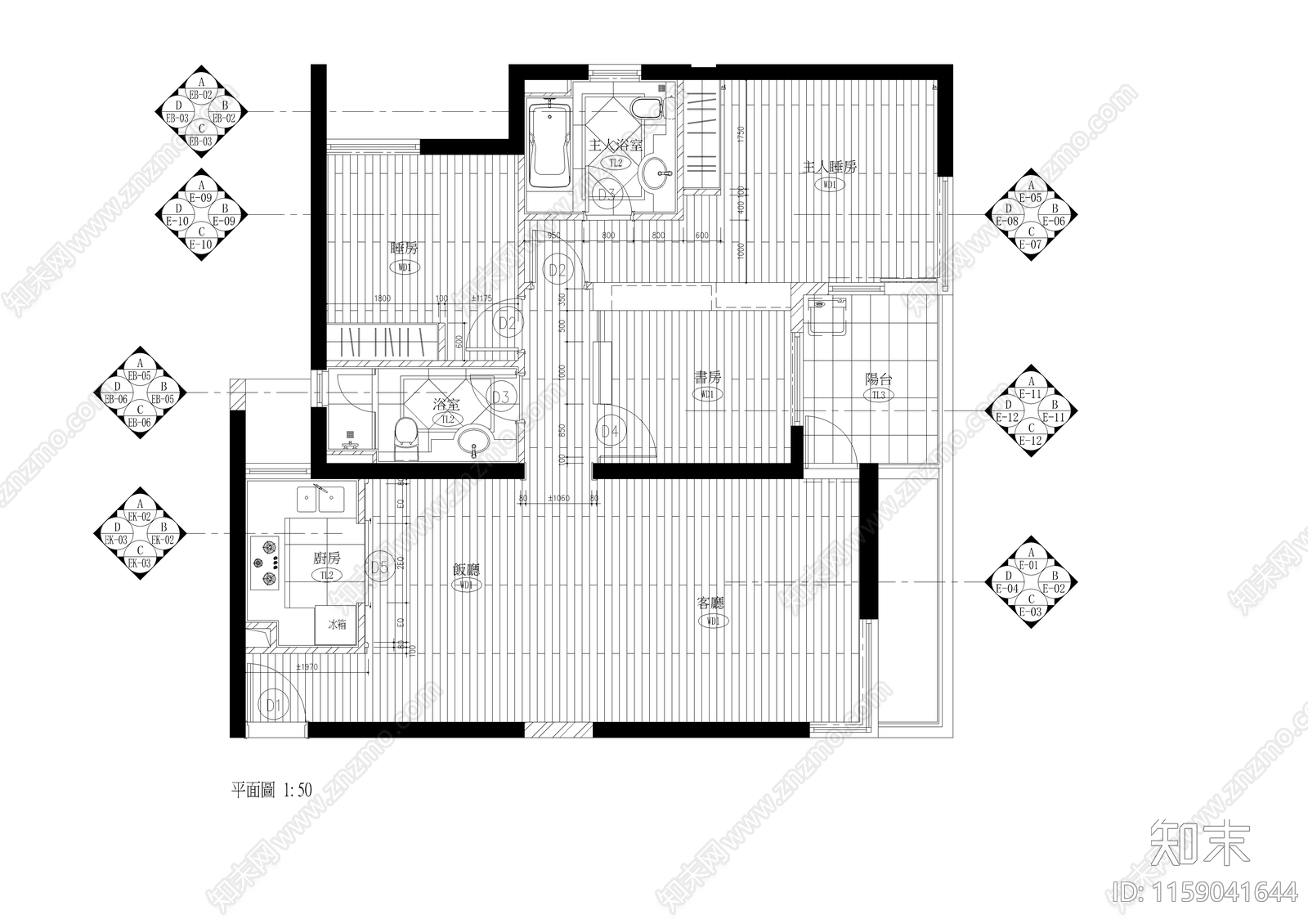 上海明園森林都市样板房cad施工图下载【ID:1159041644】