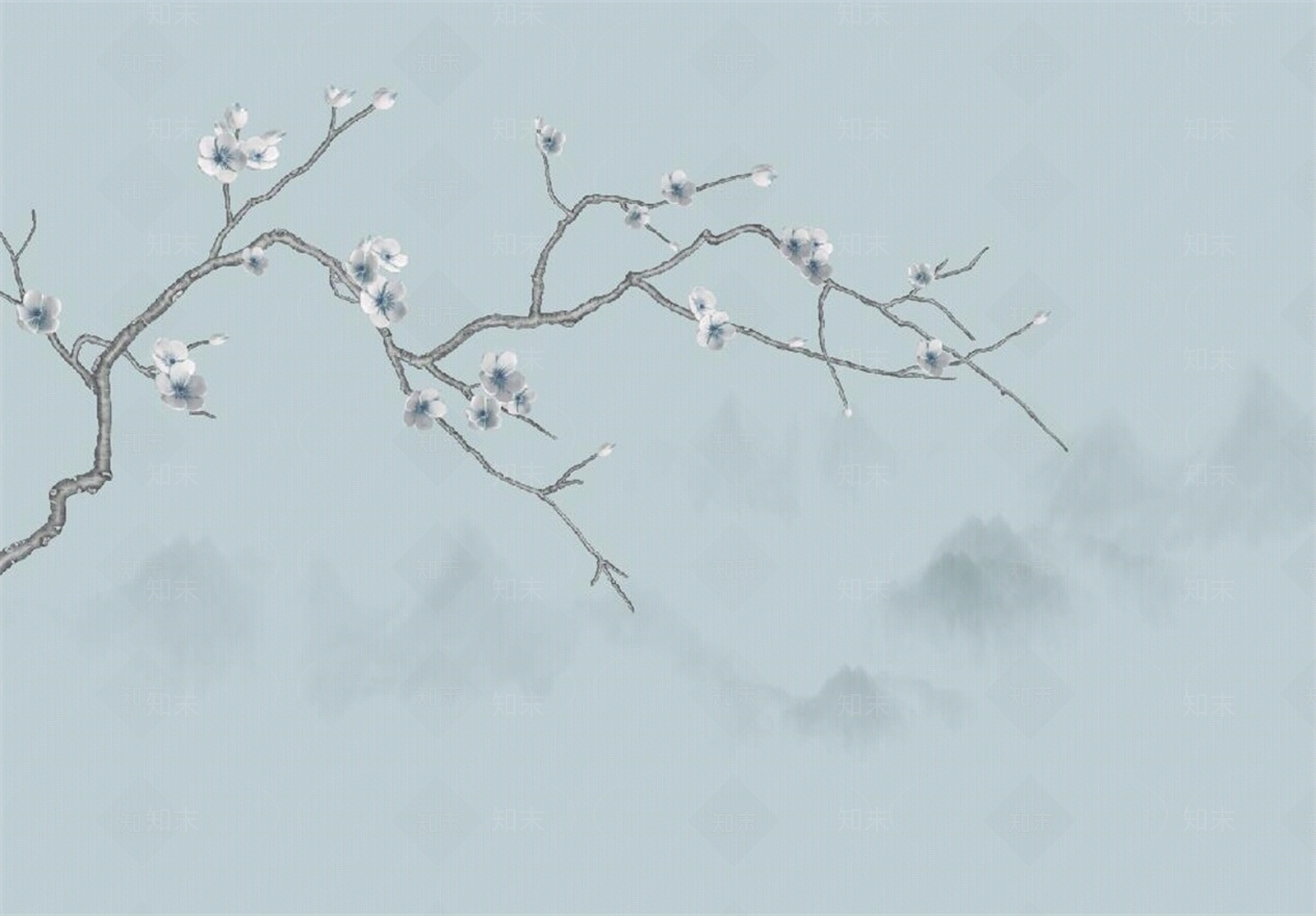 新中式梅花壁画贴图下载【ID:1158939996】