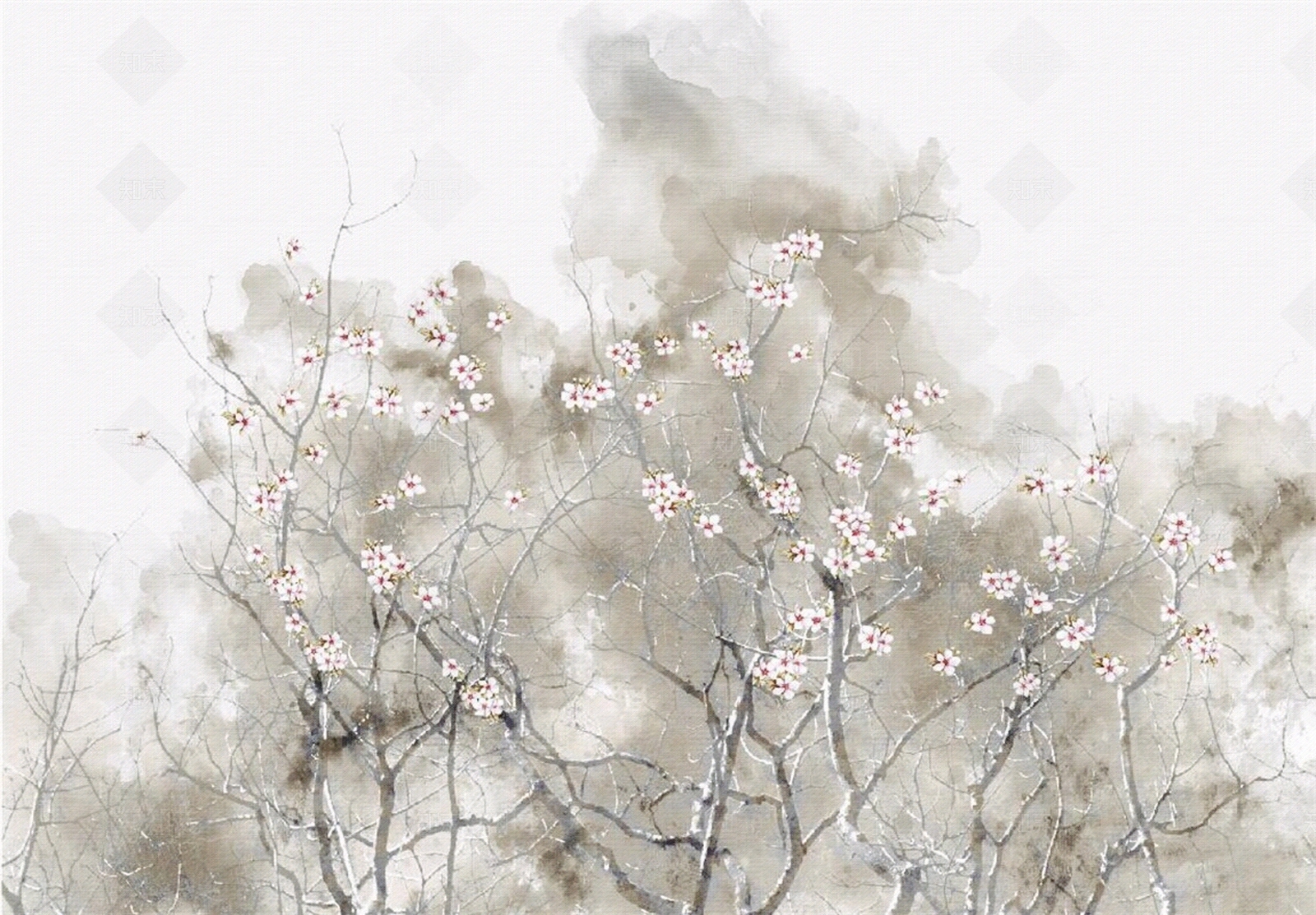 新中式梅花壁画贴图下载【ID:1158940055】