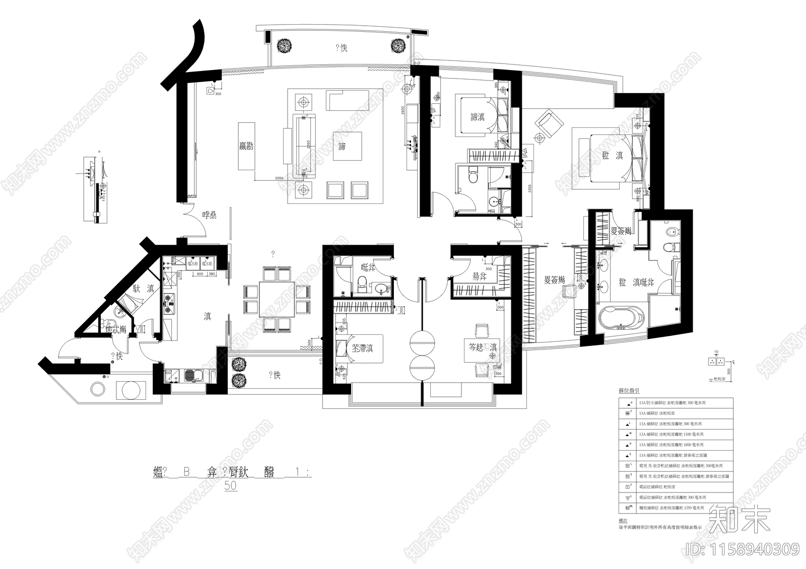 上海鹏利海景花园cad施工图下载【ID:1158940309】