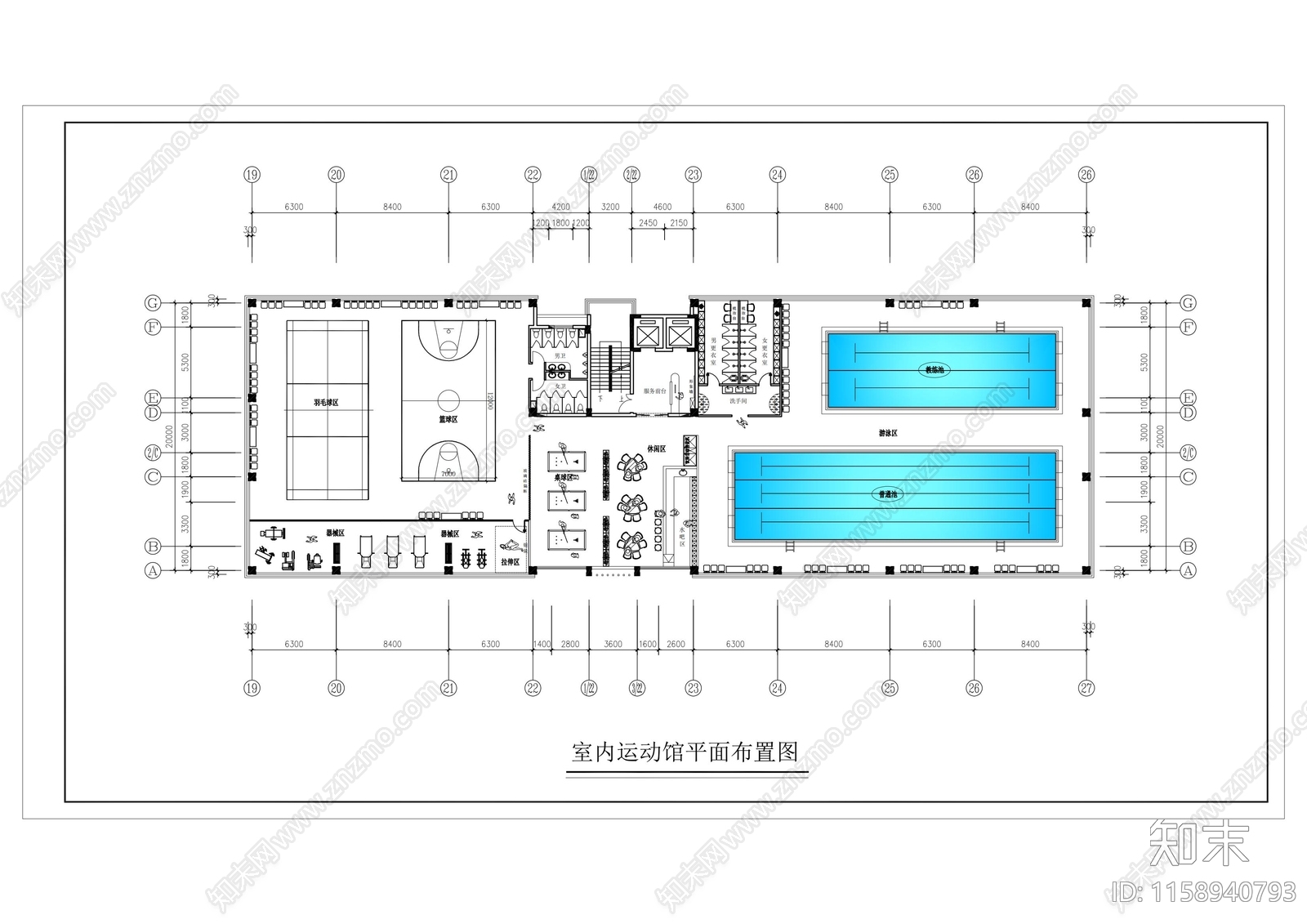 室内运动馆平面布置图施工图下载【ID:1158940793】