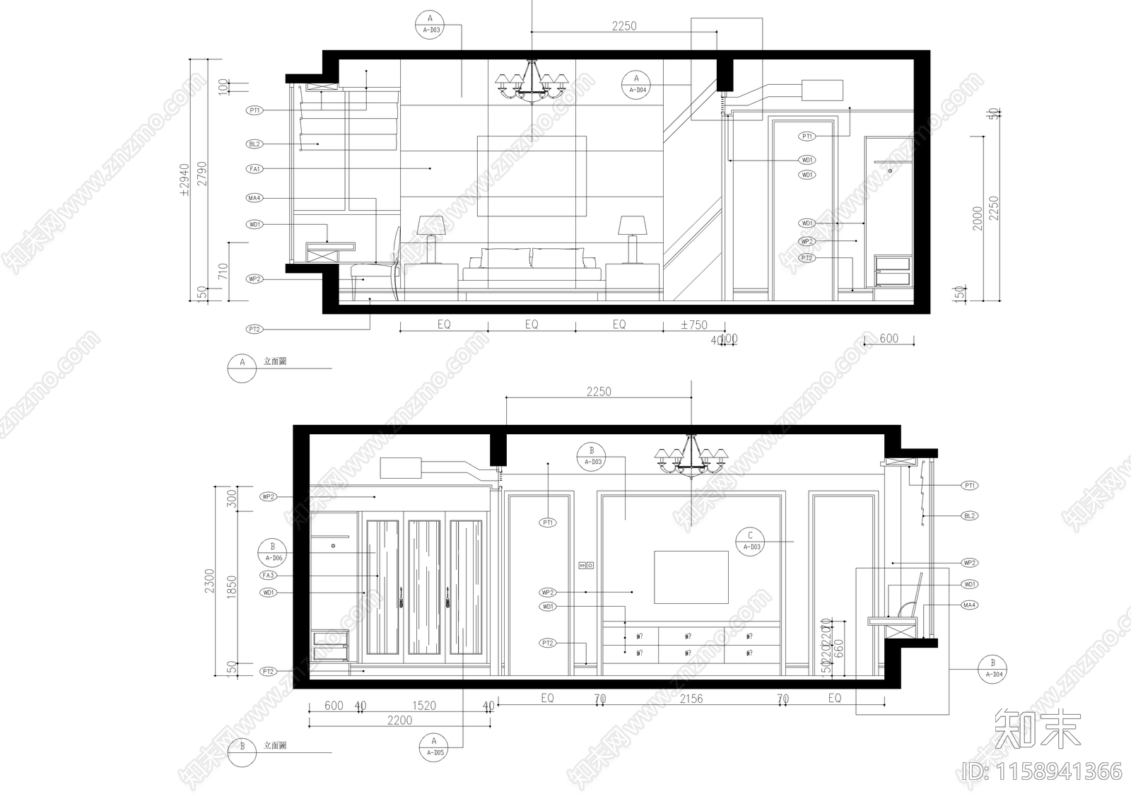 上海浦东滨江兰庭样板房cad施工图下载【ID:1158941366】