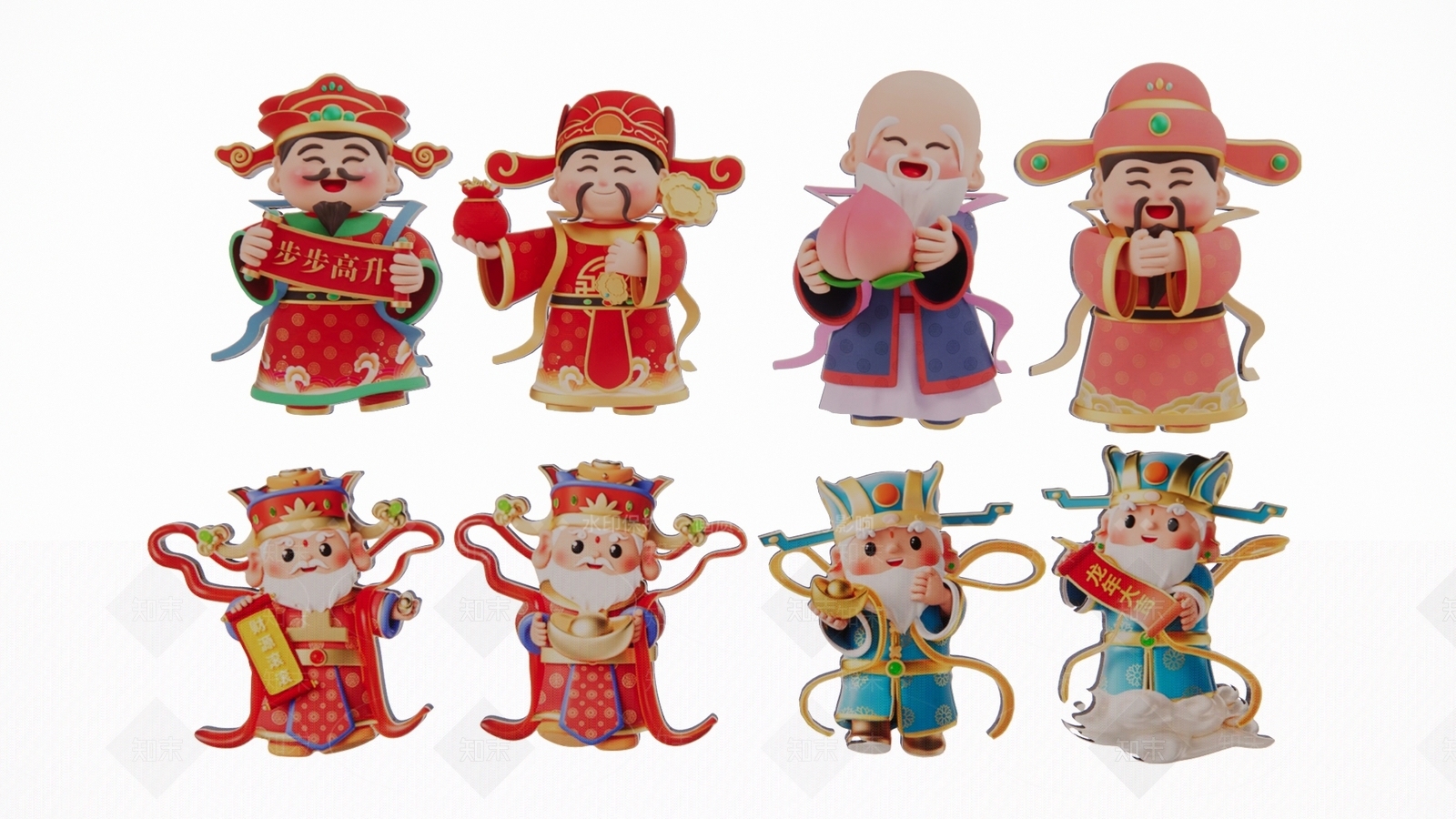 2D现代福禄寿财财神爷人物剪影SU模型下载【ID:1158941497】