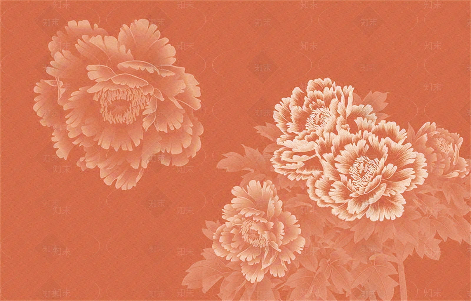橙色新中式牡丹壁画贴图下载【ID:1158941888】