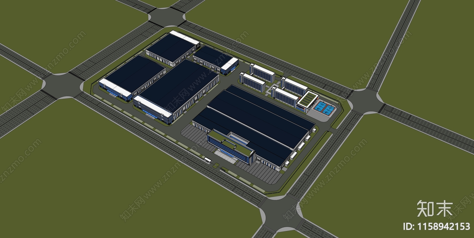 现代产业园厂房SU模型下载【ID:1158942153】