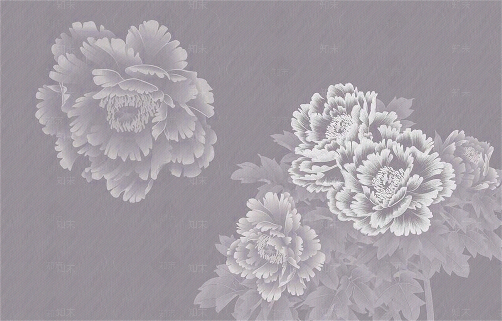 紫色新中式牡丹壁画贴图下载【ID:1158942378】