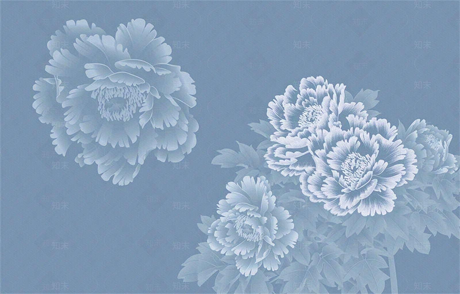 蓝色新中式牡丹壁画贴图下载【ID:1158942415】